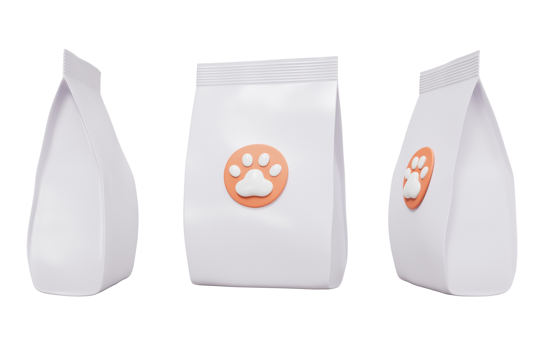 White pet food package bag, 3d rendering.